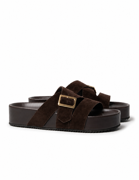 Buckle Strap Platform - Chocolate Suede