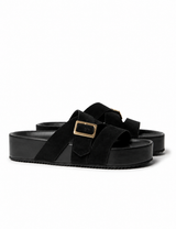 Buckle Strap Platform - Black Suede