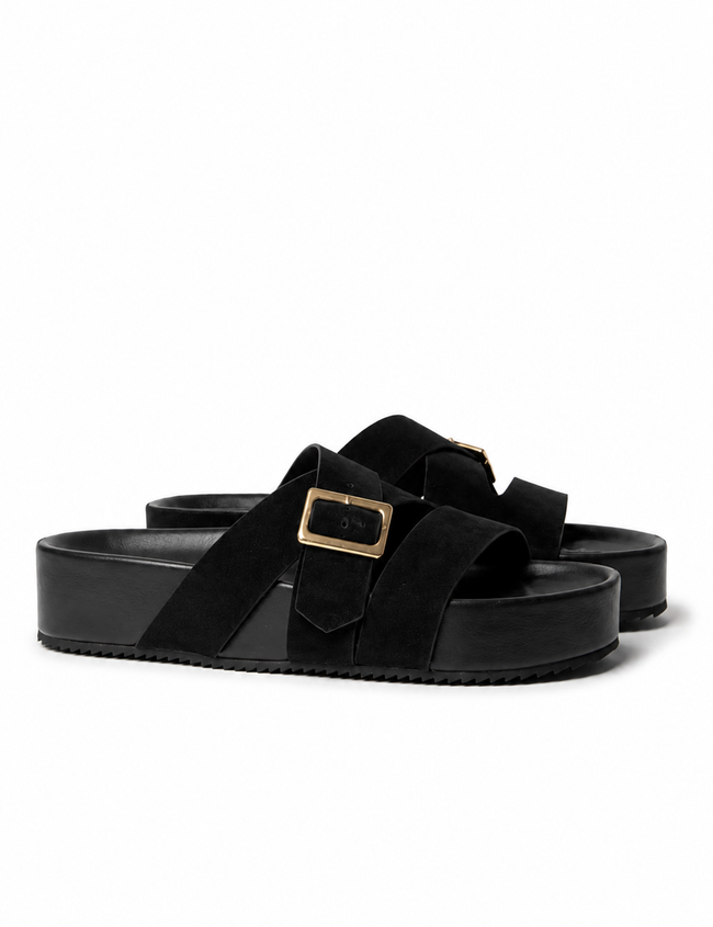 Buckle Strap Platform - Black Suede