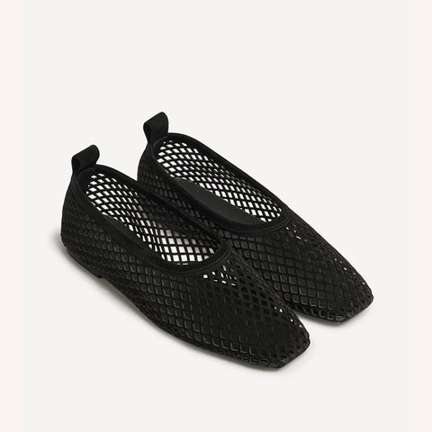 Lou Perforated Flat - Black Suede