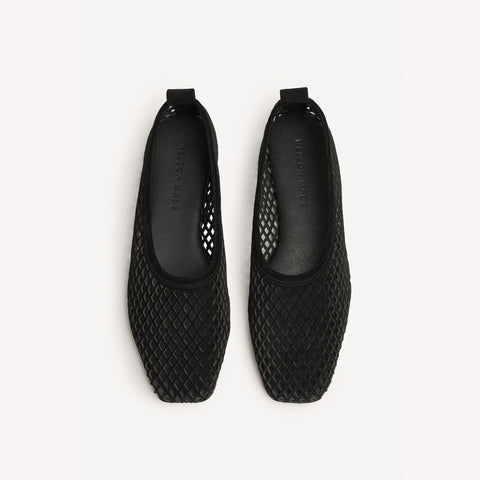 Lou Perforated Flat - Black Suede
