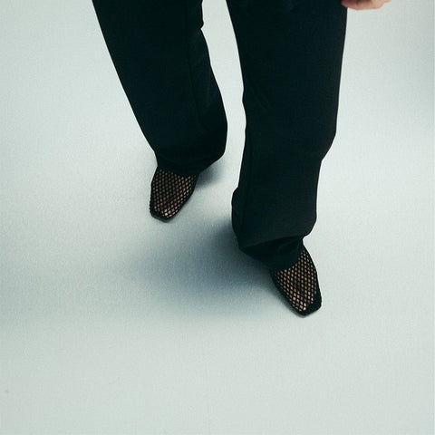 Lou Perforated Flat - Black Suede