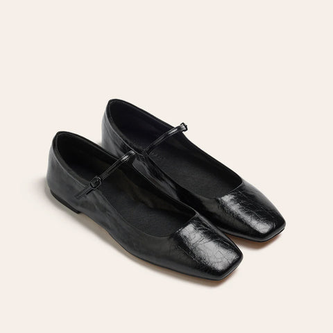 Phoebe Flat - Black Crinkle Patent