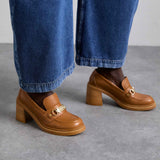 Mid Heel Loafer - Tan