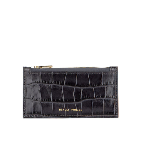 Zip Card Holder - Black Croc